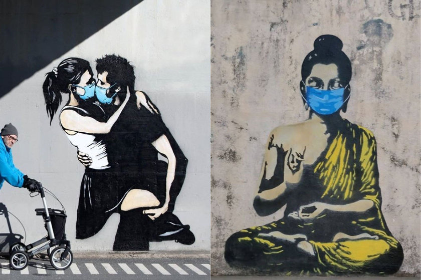 Καλλιτεχνάρες κάνουν γκράφιτι με θέμα την πανδημία και δίνουν χρώμα στις μαύρες ημέρες που ζούμε